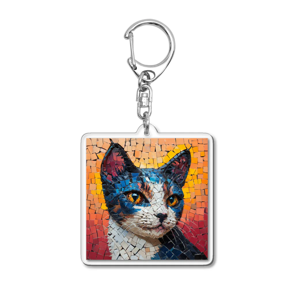 TubuTechのモザイク ブルーキャット Acrylic Key Chain