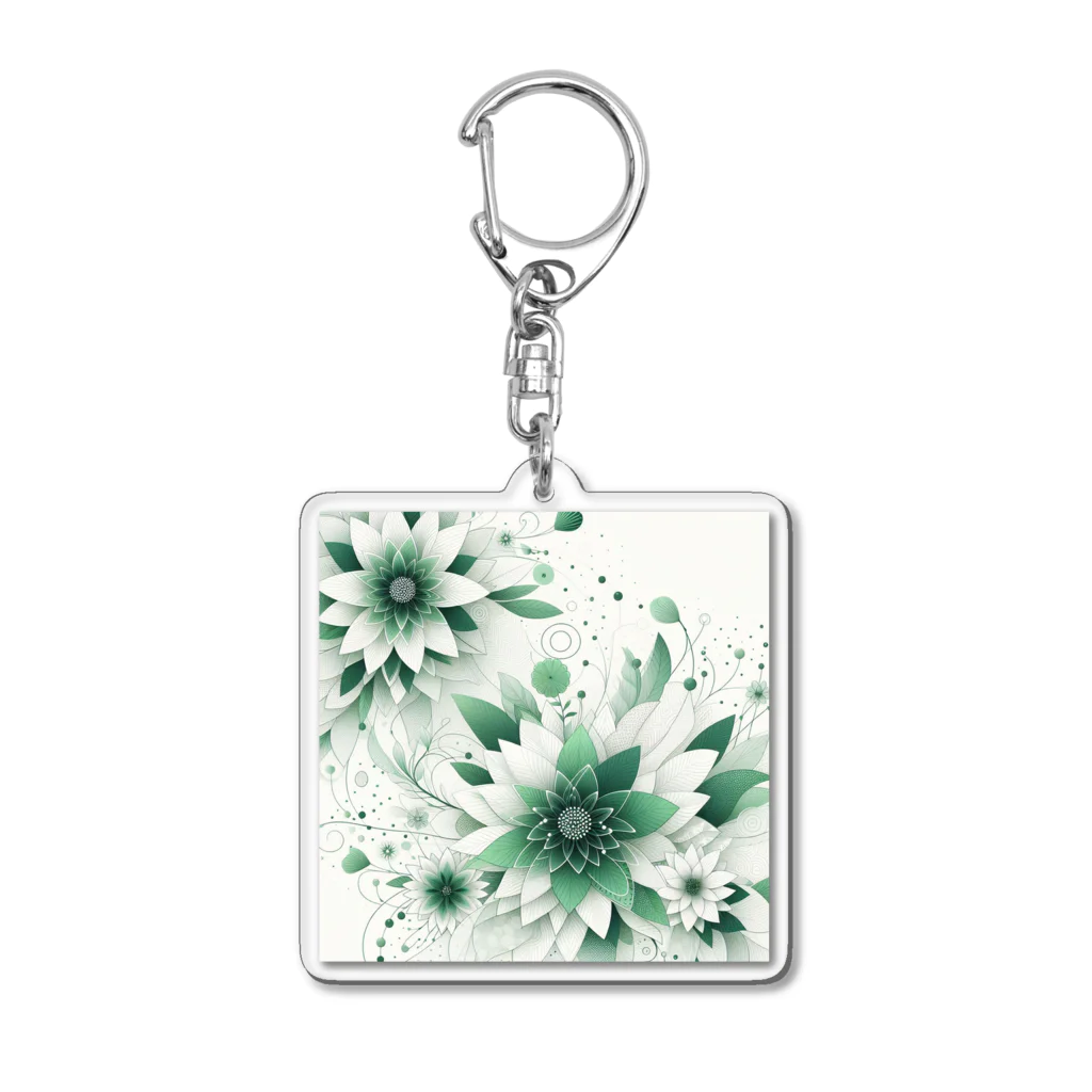 アミュペンの数学的なデザインを持つ緑と白の花 Acrylic Key Chain