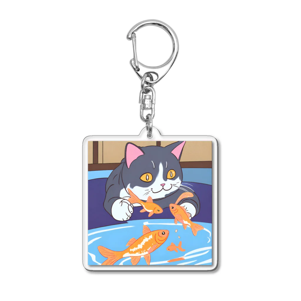 Chama's shopの猫と金魚 Acrylic Key Chain
