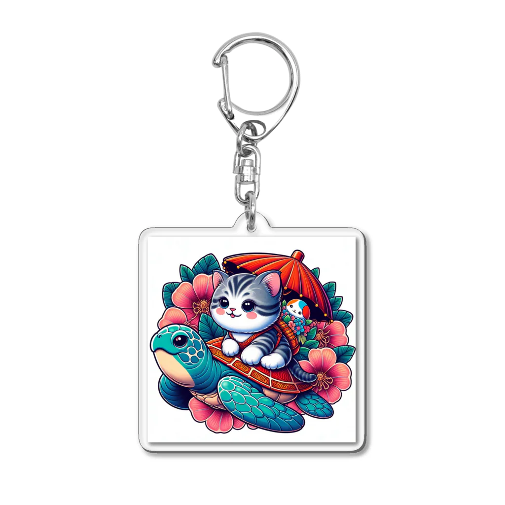 SOU＆SOUの亀乗り子猫 Acrylic Key Chain