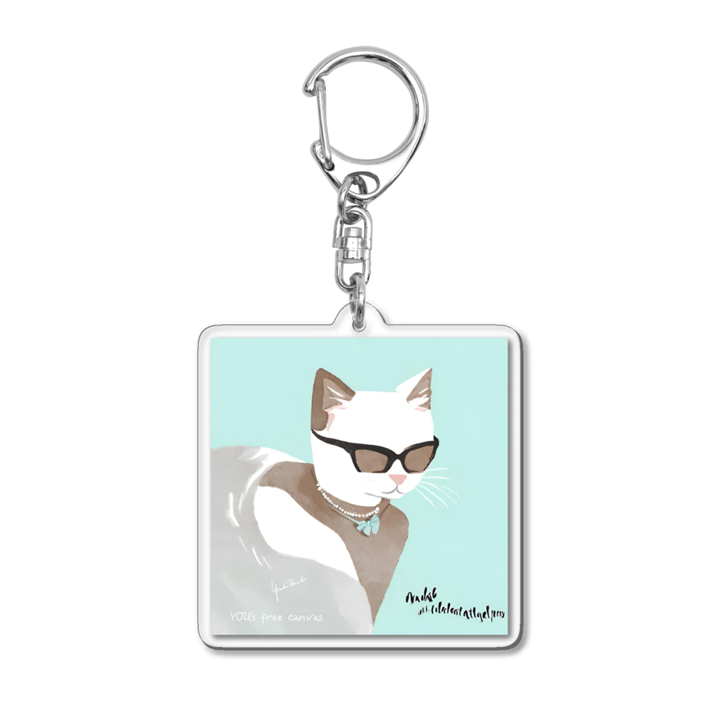 YOUs-free-canvasのmodeなシロネコ Acrylic Key Chain