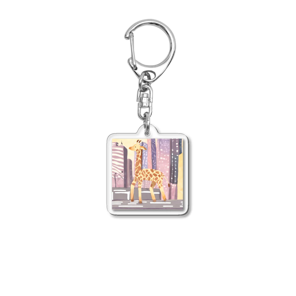 Ken17の車が行き交う都市を歩くキリン Acrylic Key Chain