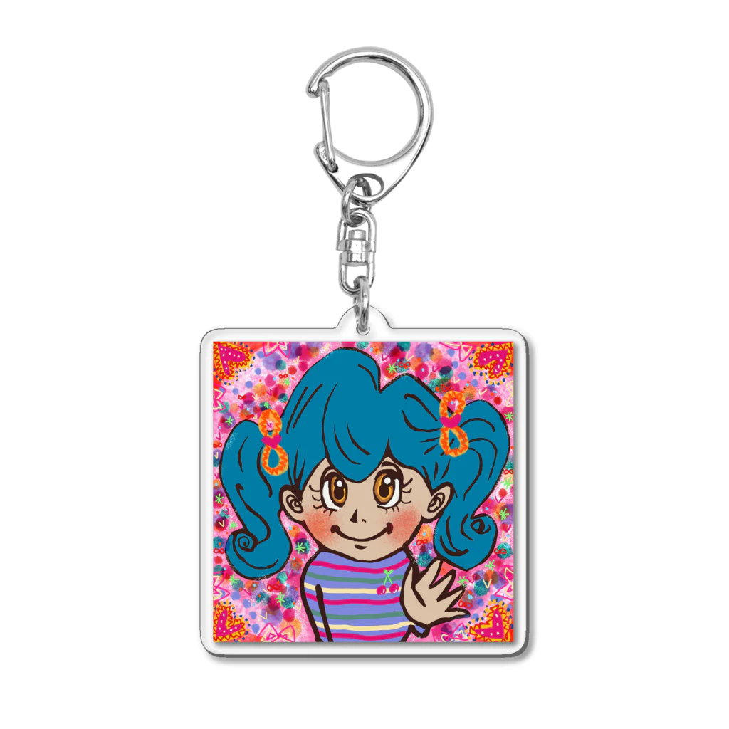 にじわたりねこのかわいい心　女の子イラスト Acrylic Key Chain