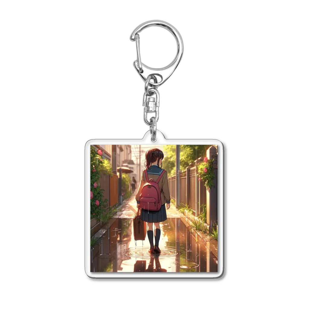 ふりむいての雨上がりの路地裏 Acrylic Key Chain