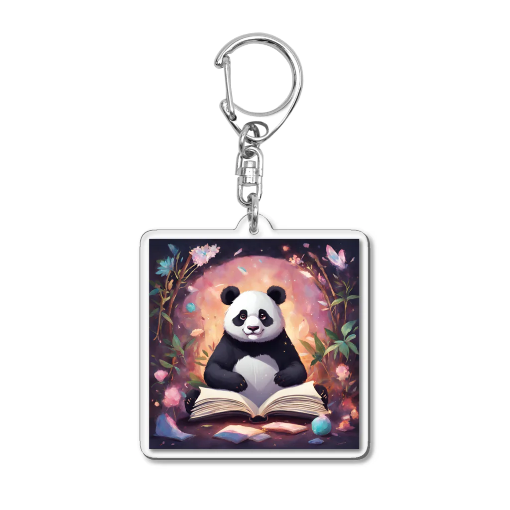 pandownloadの魔法の本を読むパンダ Acrylic Key Chain