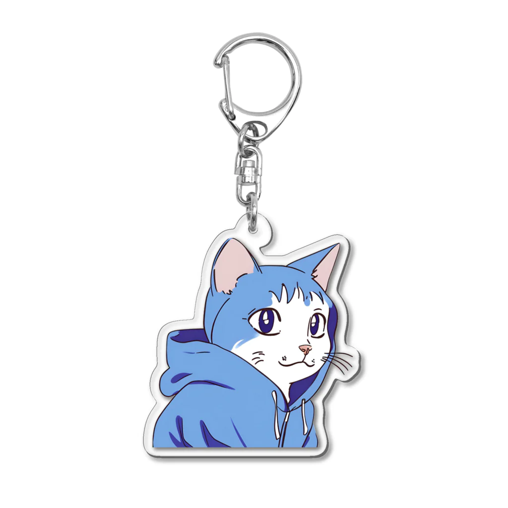 yamabの青いパーカーをきた猫 Acrylic Key Chain