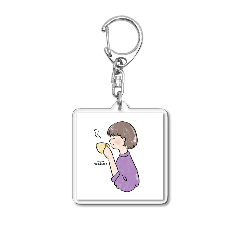 Sakikoのほっとひと息つく女の子　紫芋 Acrylic Key Chain