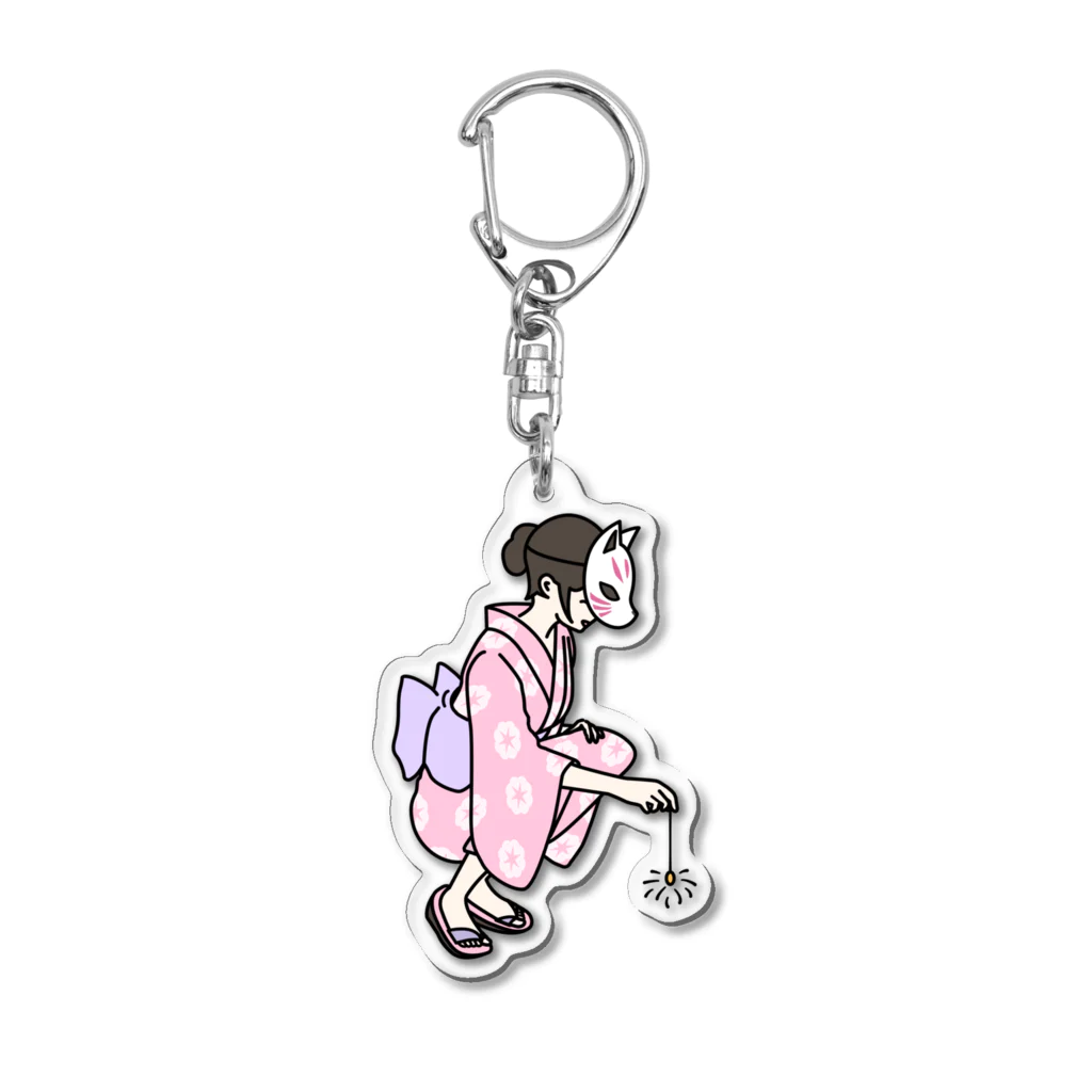 QROOVYの線香花火　浴衣女子 Acrylic Key Chain