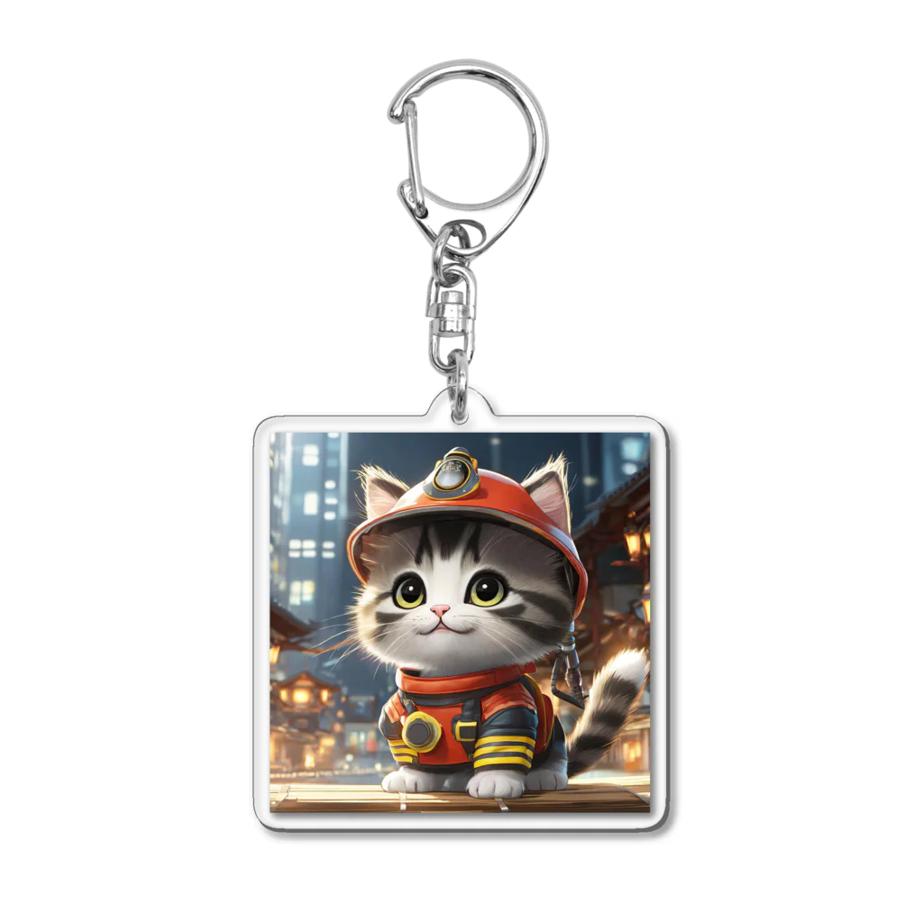 ねこねこねこんの猫が消防士 Acrylic Key Chain