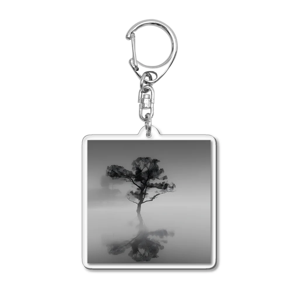 million-mindの朝靄の湖畔に浮かぶ木 Acrylic Key Chain
