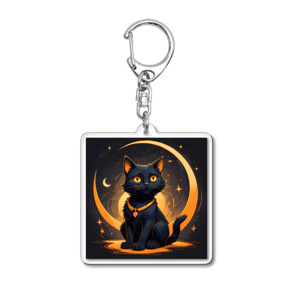 AI Fantasy Art Shopのblack cat in the moonlight② Acrylic Key Chain