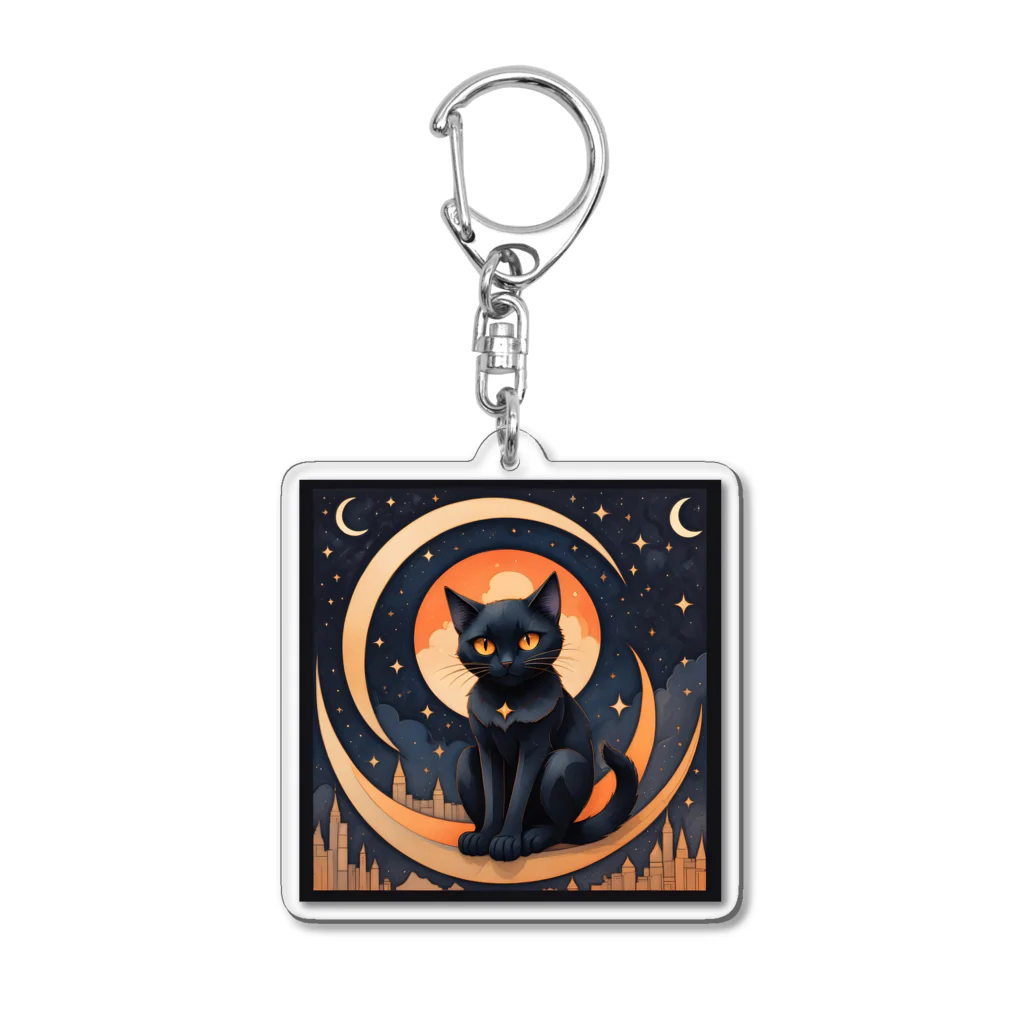 AI Fantasy Art Shopのblack cat in the moonlight⑤ アクリルキーホルダー