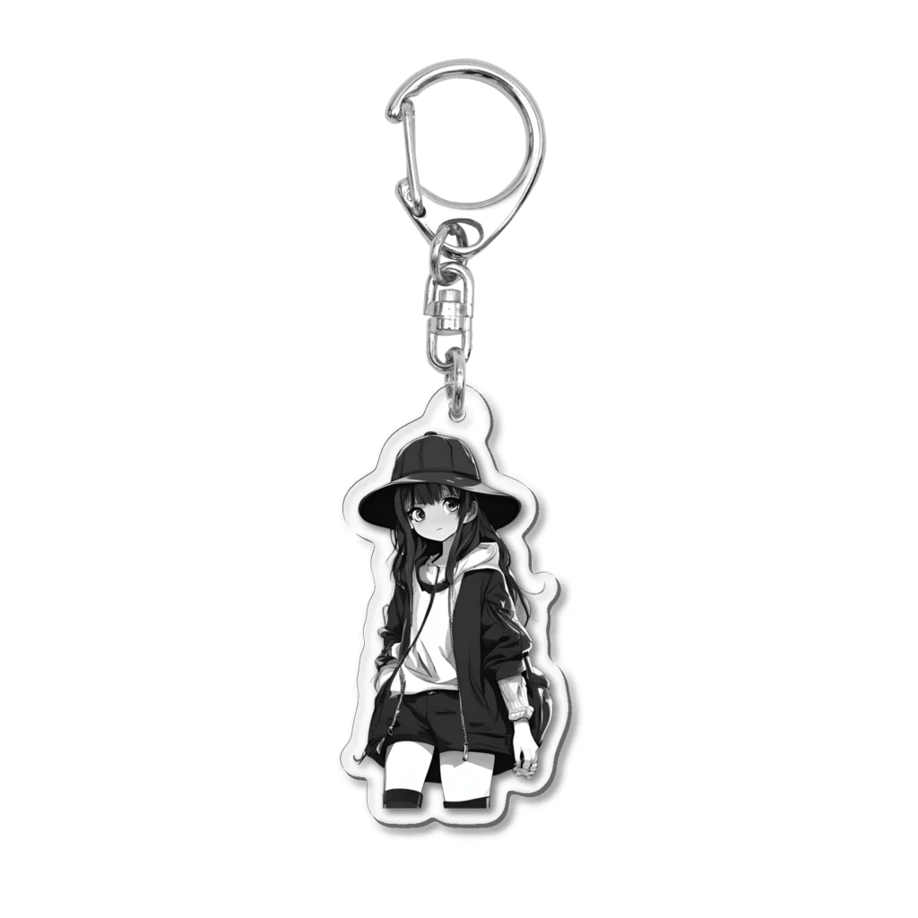 モノクロ美少女の悲しみ美少女モノクロ Acrylic Key Chain