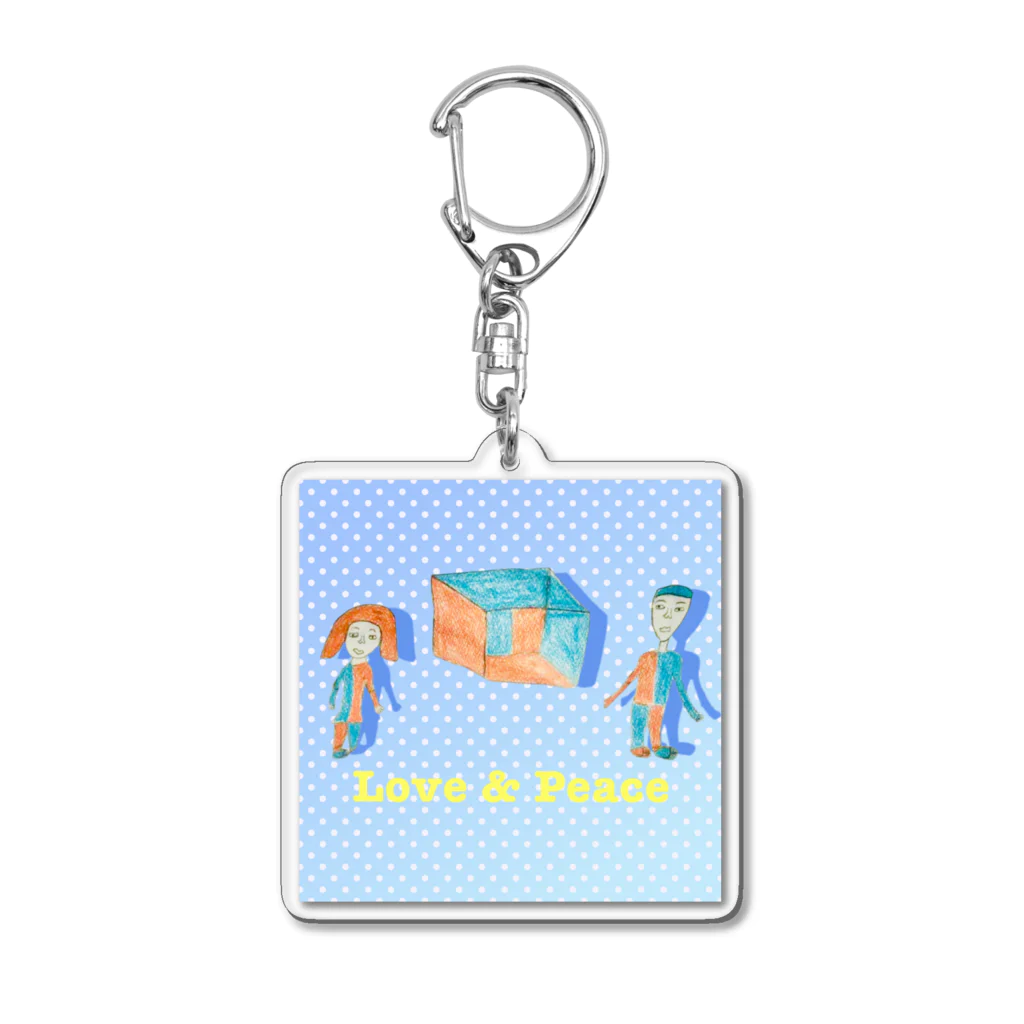 Tamon-TamonのLove & Peace ブルードット Acrylic Key Chain