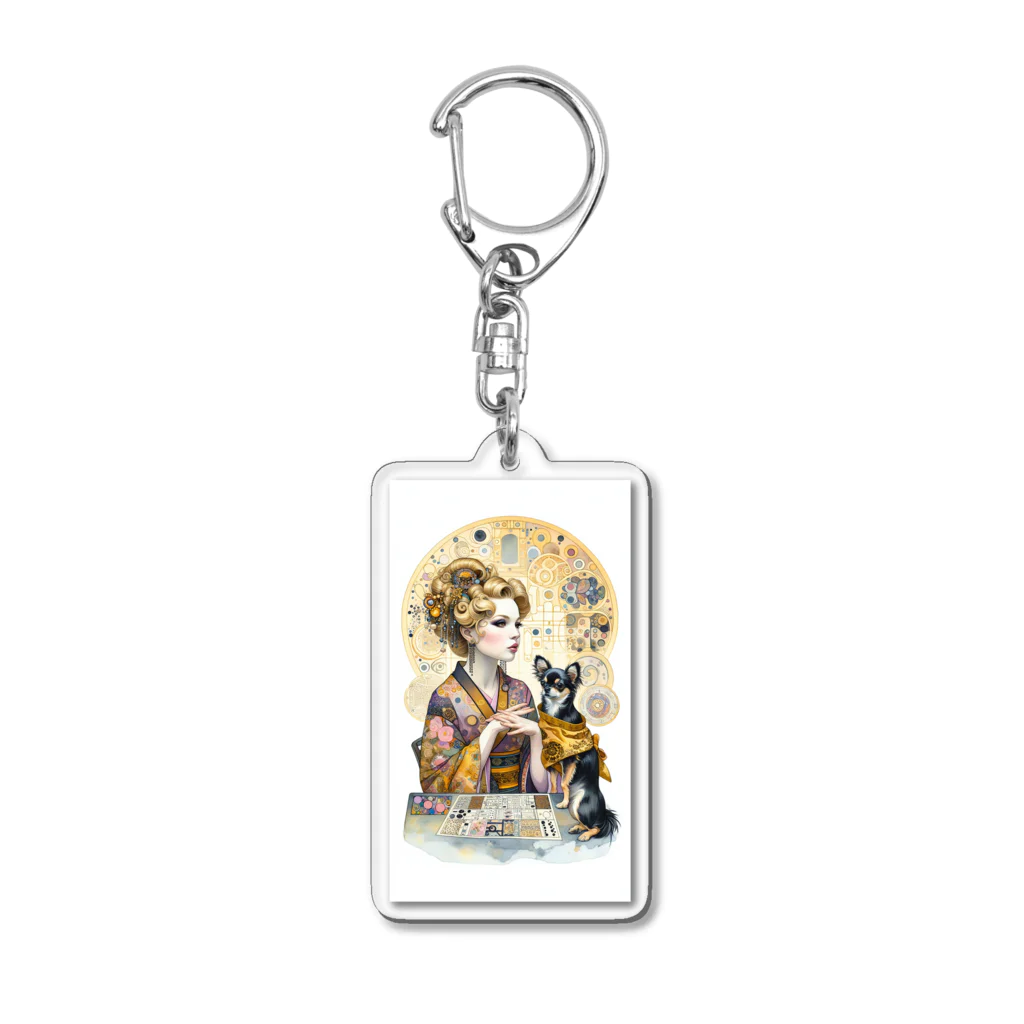 RoseTarot888Shopの着物女性とチワワ Acrylic Key Chain