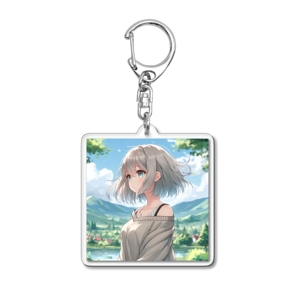 美少女silver girl'sの銀髪の女の子15 Acrylic Key Chain