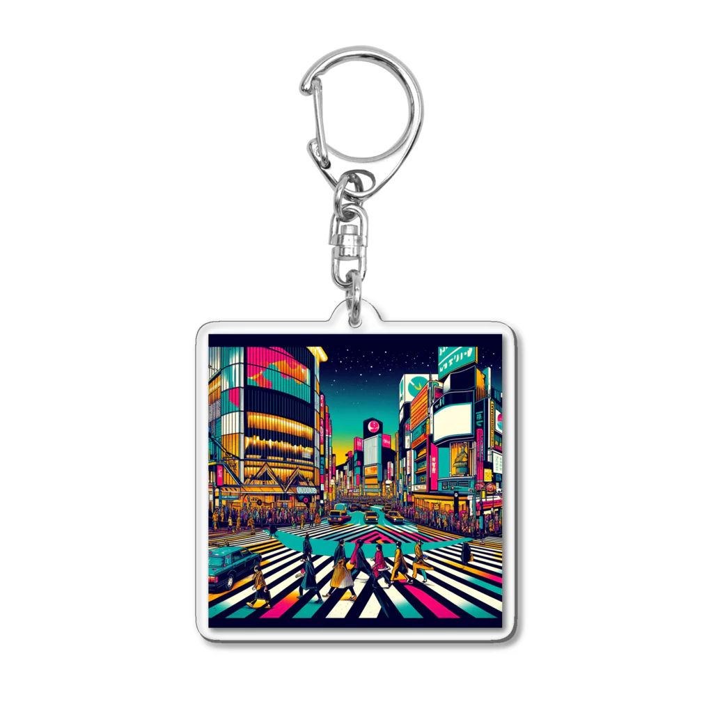 テクノ浮世絵の新旧交差点 - 渋谷スクランブル Acrylic Key Chain