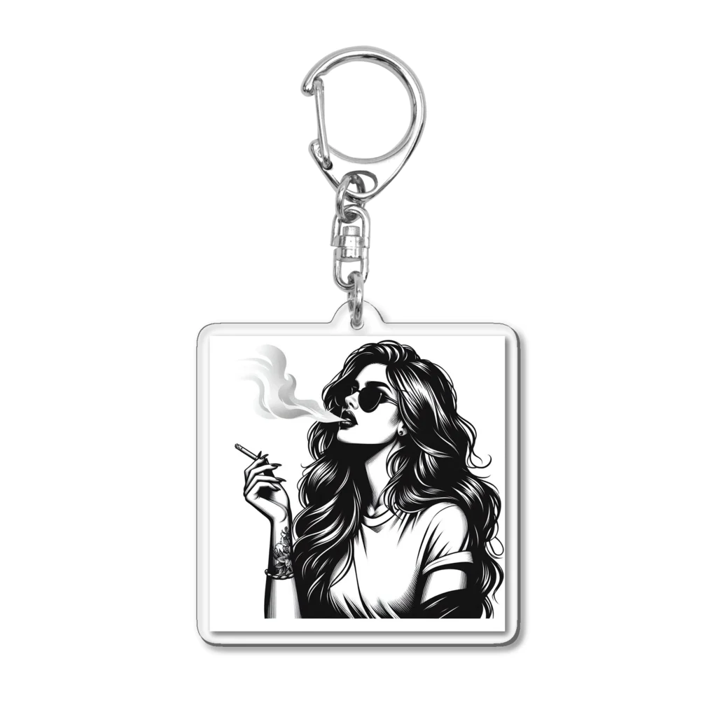 Lone Wolf Teesのタバコを吸っている女性 Acrylic Key Chain