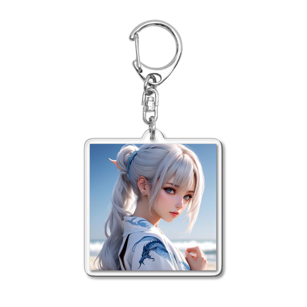 スカ次郎ショップの白髪和服美女シリーズ0001 Acrylic Key Chain