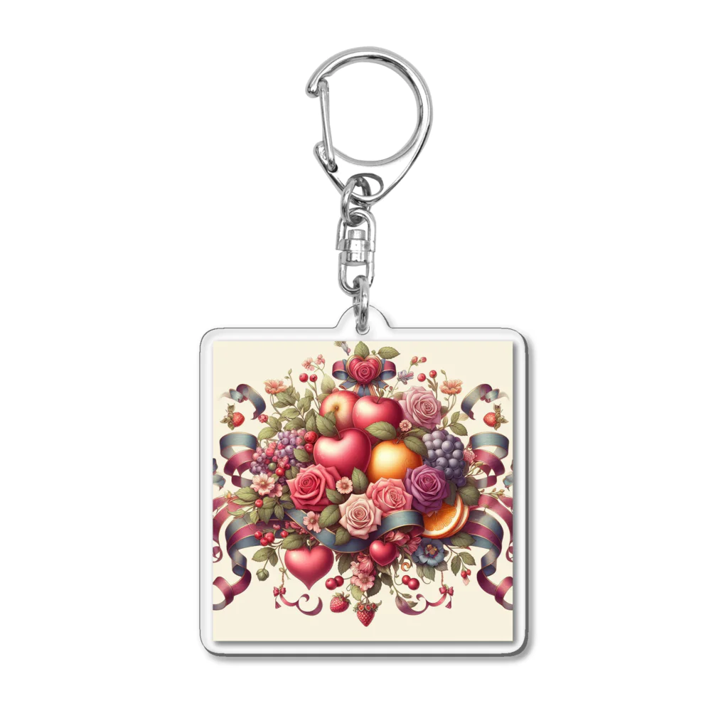 まんまるちゃんの薔薇とフルーツのSweetな香り Acrylic Key Chain