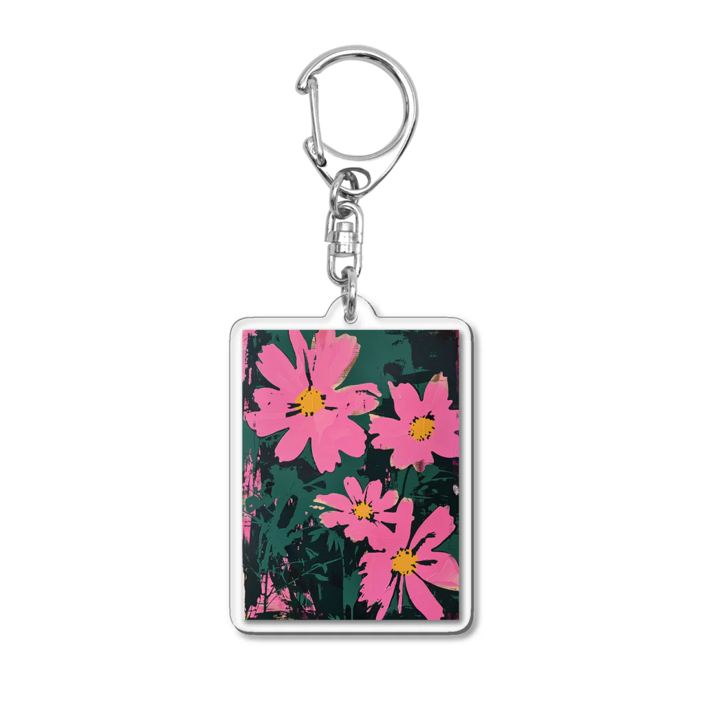 Q_kyuのPINK FLOWERS with Dark Background Acrylic Key Chain