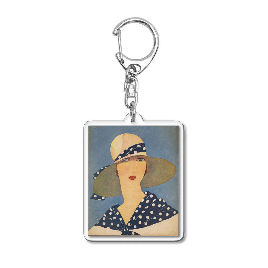 PALA's SHOP　cool、シュール、古風、和風、のlady wearing a sun hat Acrylic Key Chain