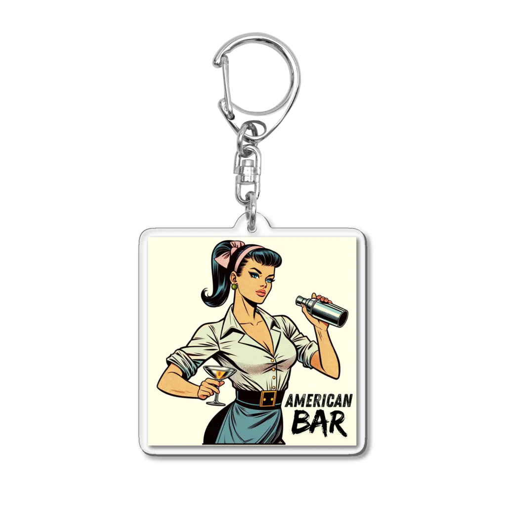 AMERICAN BARのアメコミ風バーテンダー Acrylic Key Chain