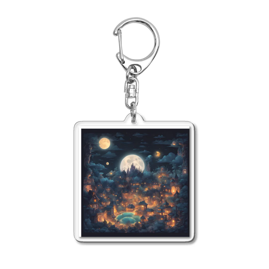 みんな自由の翼の異世界風夜の町 Acrylic Key Chain