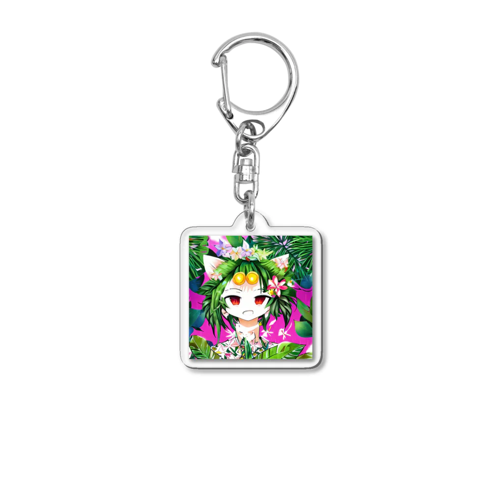 ねこ達と一緒の南国で癒やされるねこちゃん Acrylic Key Chain