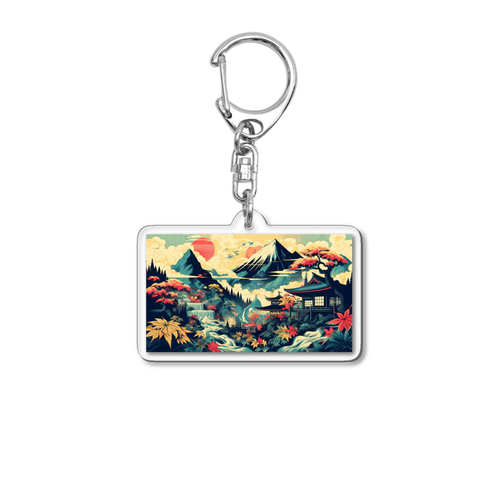 テクノ浮世絵の光彩を放つ自然 - 日本の山々 Acrylic Key Chain