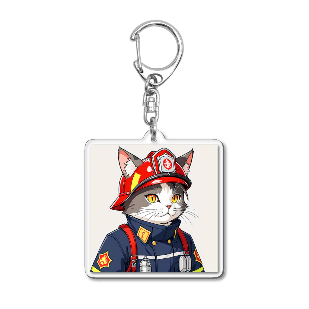 Shellの働く猫：消防士 Acrylic Key Chain