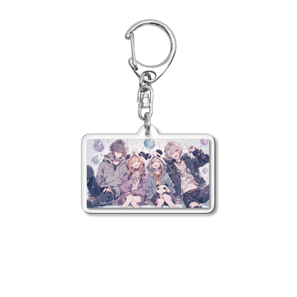 as -AIイラスト- の楽しそうなパンダの4人組 Acrylic Key Chain