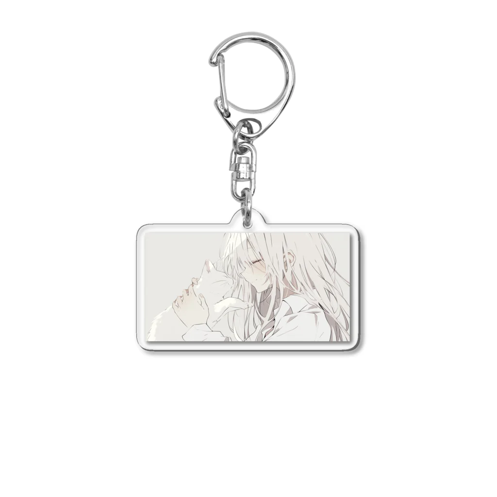 as -AIイラスト- の白い猫と微笑み Acrylic Key Chain