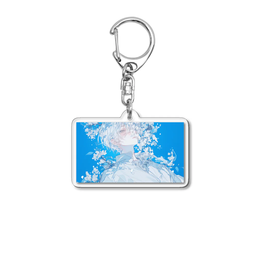 as -AIイラスト- の白い花と青い空 Acrylic Key Chain