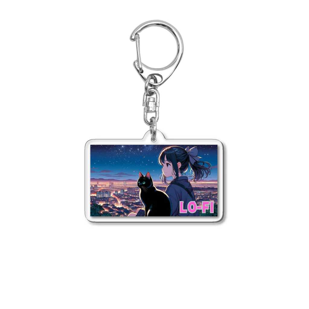 Mia-Alto_Adventure_Storeの時空の旅猫アルトとミアの夜景物語 Acrylic Key Chain