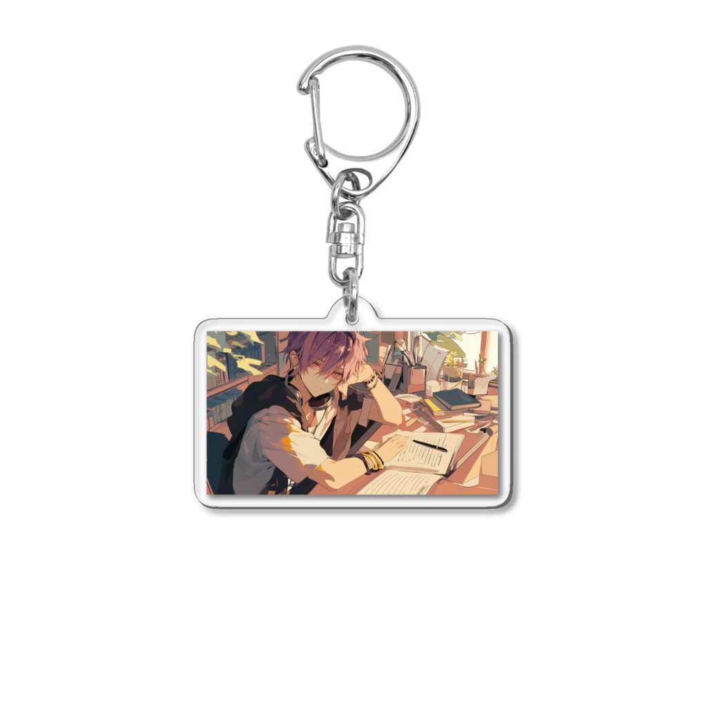 as -AIイラスト- の夕暮れとデスク Acrylic Key Chain