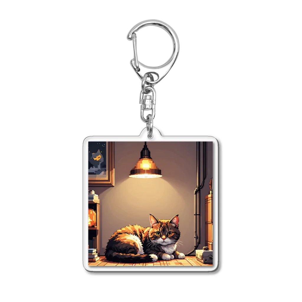 HIROKITI_HAPPYのライトに照らされた猫 Acrylic Key Chain