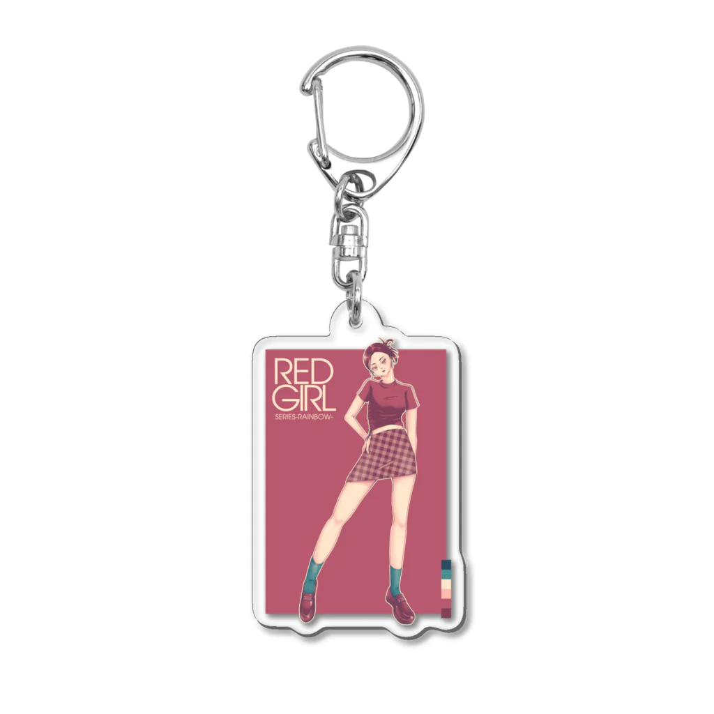 はり@カラーパレットイラストのRED GIRL Acrylic Key Chain