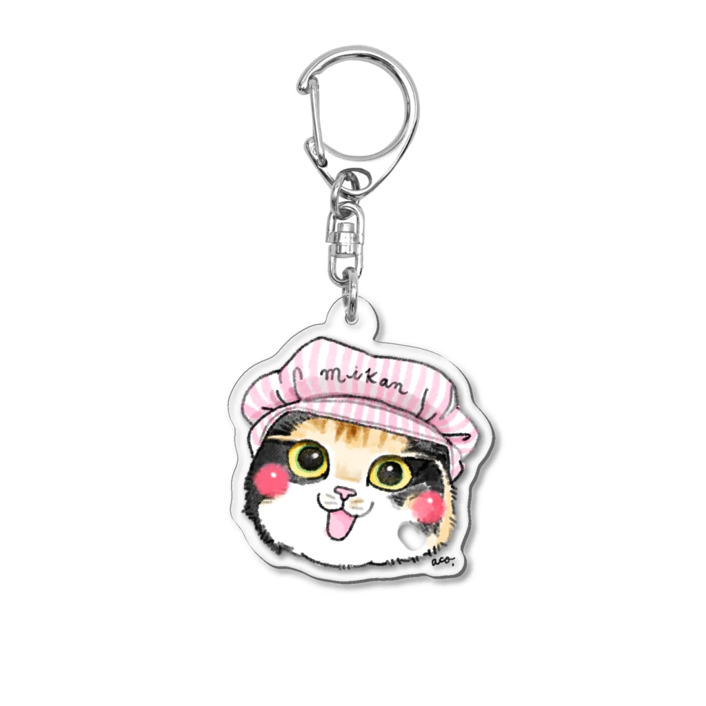 shop あこ猫犬屋のピンク帽のみかんちゃん Acrylic Key Chain