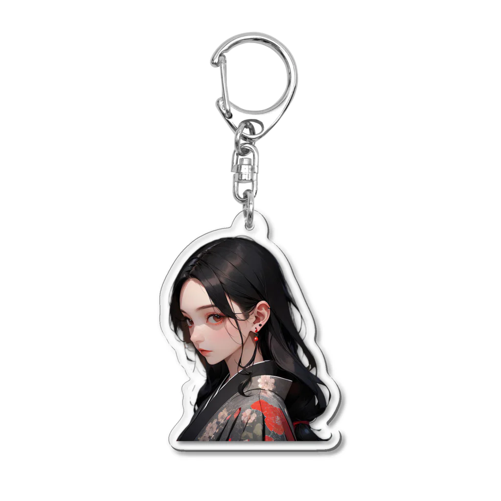 LONGSTONEの赤いピアスの着物美人 Acrylic Key Chain