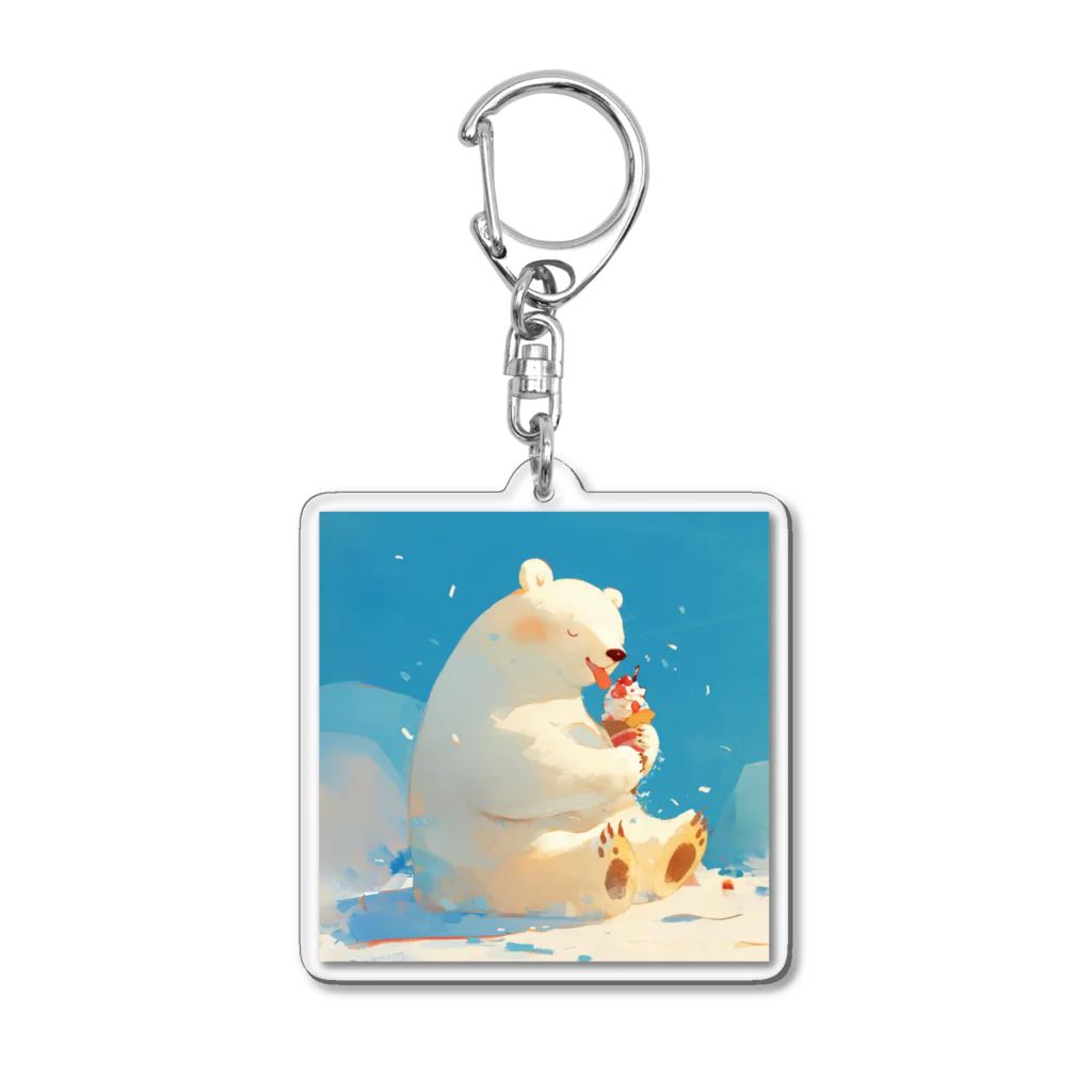 STUDIO OBAKERONのシロクマくんのおやつ Acrylic Key Chain