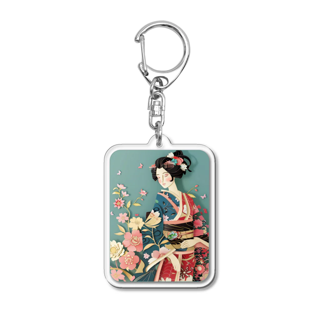 MistyStarkの着物女性の切り絵アート　―　Kimono woman paper-cutting art　ー Acrylic Key Chain