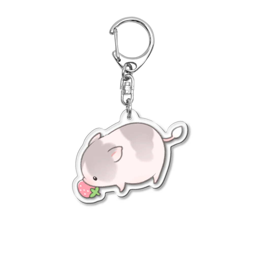 しらたまちゃんSHOPu〜🐽のイチゴとしらたまちゃん アクリルキーホルダー