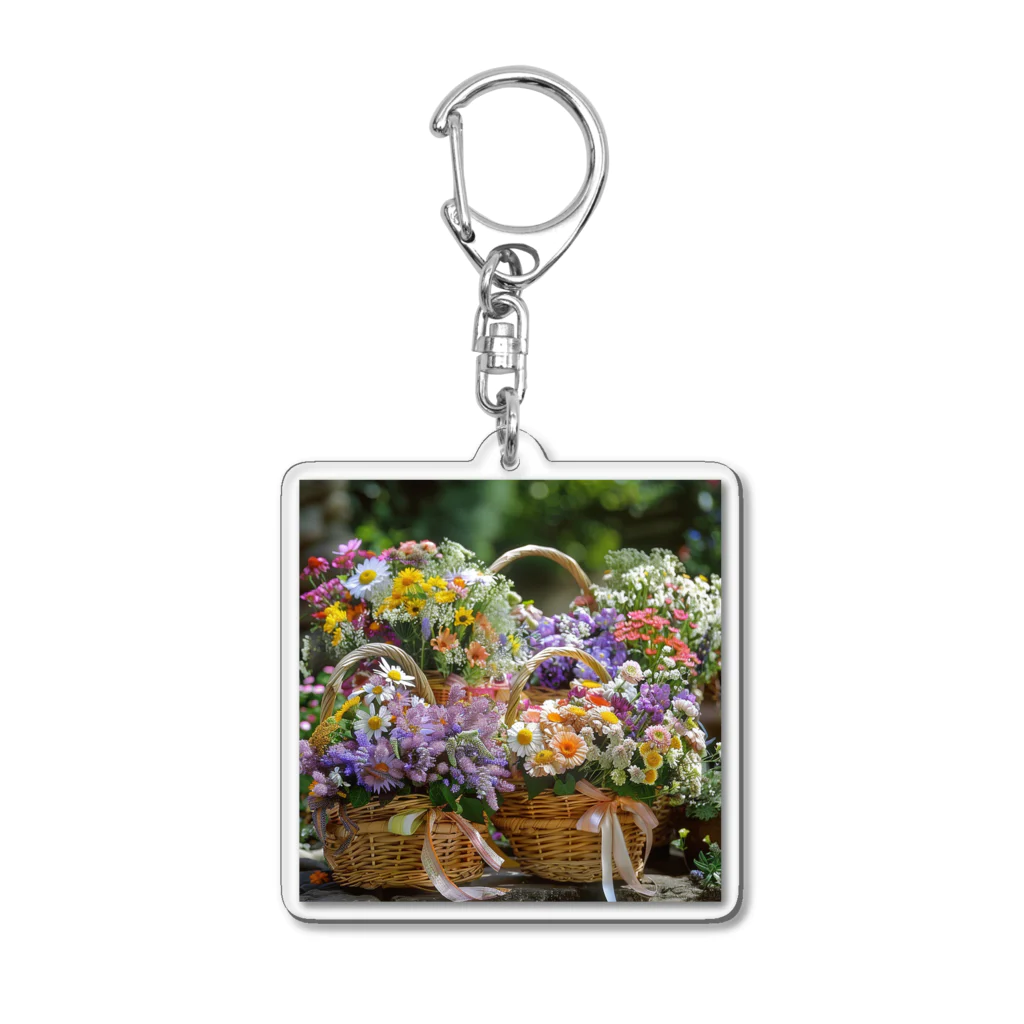 AQUAMETAVERSEの華やかな花が入った花かご　なでしこ1478 Acrylic Key Chain