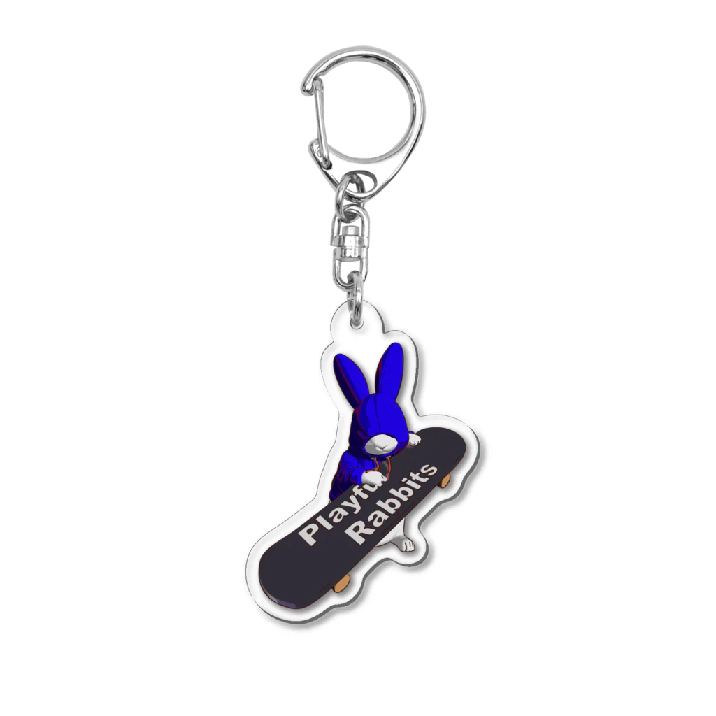 鬼鞍 ONIKURAのPlayful Rabbits ブルー Acrylic Key Chain