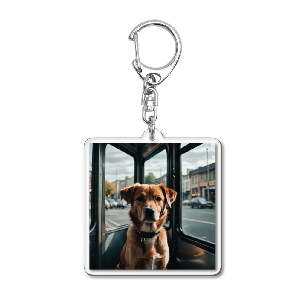 kokin0のバスの中で座る犬 dog sitting on the bus Acrylic Key Chain