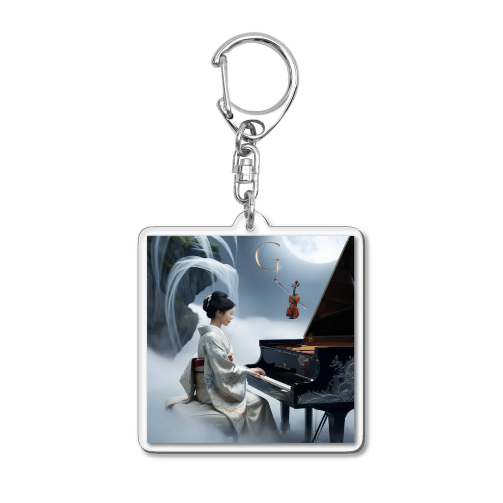 raimu-の着物姿のピアノ奏者 アートグッズ - 日本の美と音楽の融合 Acrylic Key Chain