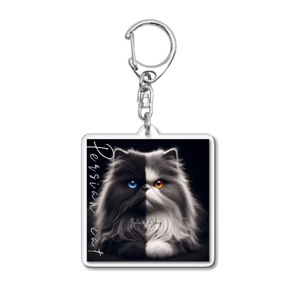 PALA's SHOP　cool、シュール、古風、和風、のPersian cat　Black&Gray Acrylic Key Chain