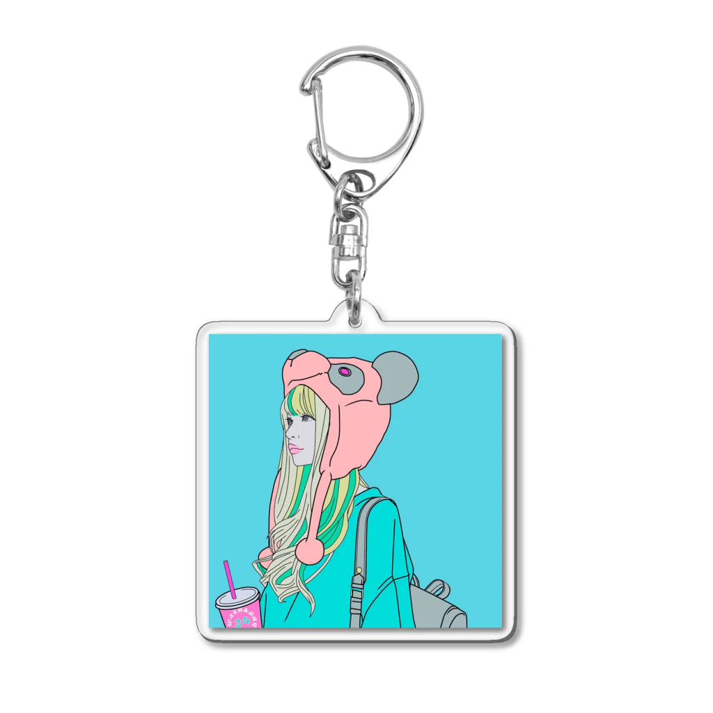 WASH&DRY24のパンダ女子　ピンクパンダ Acrylic Key Chain