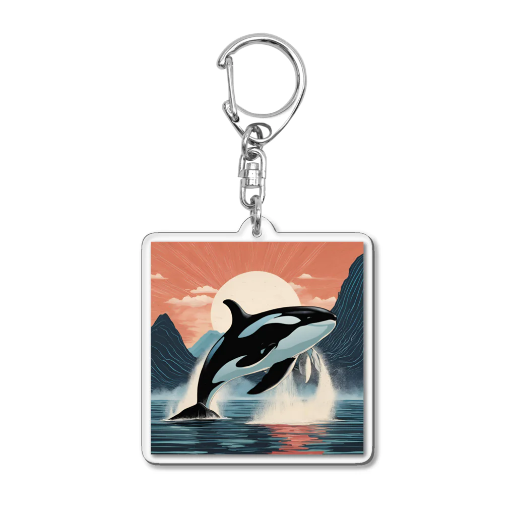 はちみつあめの夕日のシャチ Acrylic Key Chain